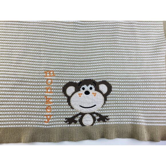 Monkey Sweater Knit Baby Blanket White Tan Beige Brown Toys ‘R’ Us Geoffrey LLC - Picture 3 of 9